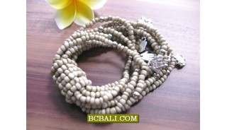 Beige Antique Beads Bracelets Stretch with Charm